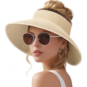 Sun Hats for Women, Wide Brim Straw Beach Hat for Women Foldable Floppy, Sun Hat UPF 50+ UV Protection
