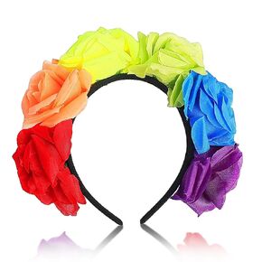 Doneace Pride Rainbow عصابة رأس الورد الزهرة النطاق للنساء الفتيات متعدد الألوان الورد تاج Hap