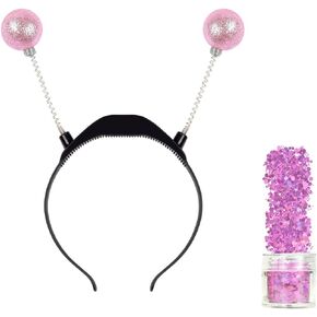Funcredible Pink Alien Headbands and Glitter - Light Up Martian Alien Antenna Headbands - Sparkly Alien Costume Accessories - Alien Halloween Costumes