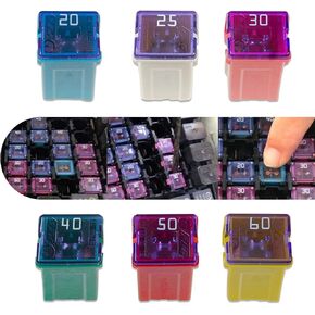 Pack-6 Car Fuse Combination Kit, 20 A/25 A/30 A/40 A/50 A/60 A 32 V Square Blade Fuse, Auto Replacement Accessories, Universal for Cars Trucks SUVs (Multicolored)