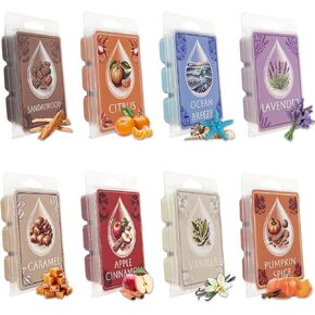 Soy Wax Melts Wax Cubes Strong Scent Wax Melts Variety Fragrance Melts for Vanilla, Lavender, Apple Cinnamon, Citrus, Ocean Breeze, Caramel, Sandalwood, Pumpkin Spice Spa Yoga Relaxing Bath