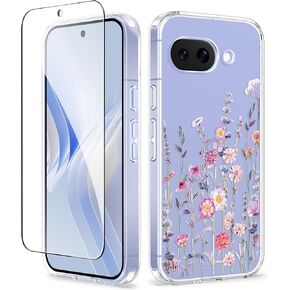 حافظة GVIEWIN لهاتف Google Pixel 9/Pixel 9 Pro، [واقي شاشة 2X] [حماية من الدرجة العسكرية] حافظة هاتف نسائية شفافة نحيفة مضادة للصدمات لهاتف Pixel 9 (Floratopia/ملون)