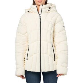 DKNY Womens Hooded Light-weight Puffer