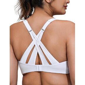ZeroBound Women's High Impact Sports Bra Criss-Cross Back Padded Strappy Sports Bras Full Coverage Padded Racerback Bras Adjustable Wirefree Push Up White