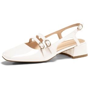 Coutgo Womens Mary Jane Chunky Low Heels Slingback Pumps Closed Square Toe Wedding Dress Shoes
