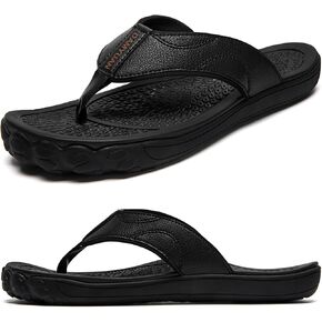 Damyuan Mens Flip Flops Leather Thong Sandals Indoor and Outdoor Beach Slippers Shower Shoes with Arch Support