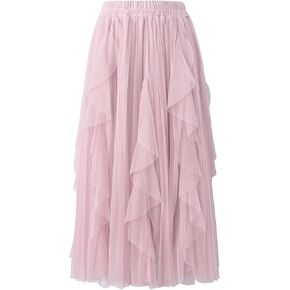 Apocrypha Womens A-Line Skirt Pleated Tulle Maxi Skirt Dance Party Casual Skirt in Kuwait