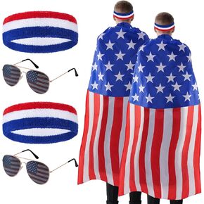 6pcs أزياء العلم الأمريكي Cape USA عباءة العلم الوطني المحدد للرجال النساء في الرابع من يوليو الاحتفال بالاحتفال بالاحتفال بالاحتفال بالحزب الوطني متعدد الألوان