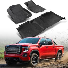 Drcarnow Floor Haps for GMC Sierra 1500/for Chevy Silverado 2019-2024 2025 (Crew Cab فقط) ، TPE جميع الحصير الأرضية لـ Silv./Sierra 2500HD/3500HD 2020 2021 2022 2023 ملحقات