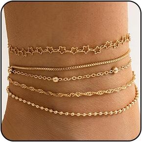 Silver Ankle Bracelets for Women Waterproof Sparkly Gold Anklets Tennis Rhinestone Diamond Anklets for Women Starfish Infinity Heart Cross Anklet Bracelet Beach Jewelry