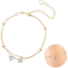 Ankle Bracelet for Women, Adjustable Letter A-Z Dainty Heart Design Waterproof Gold Plated Initial Anklet Perfect Summer Beach Jewelry Alphabet Foot Chain Decorations and Gifts