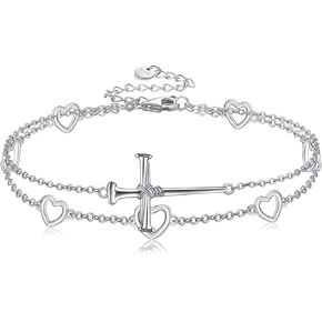Onefinity Turtle/Nail Cross Anklet 925 Sterling Silver Cankle المجوهرات للنساء