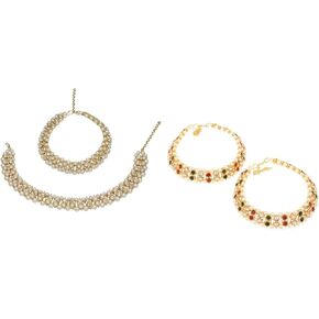 Efulgenz Indian Jewelry Anklets for Women Indian Bollywood Faux Pearl Crystal Wedding Bridal Indian Payal Anklet Pair for Women Indian Ankle Bracelets Foot Jewelry