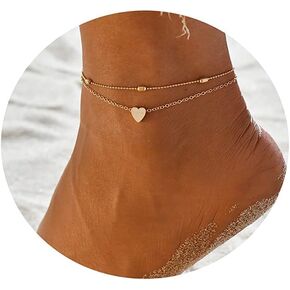 BERISO Gold Ankle Bracelets for Women 14K Gold Plated Summer Beach Layering Rhinestone Cubic Zirconia Beaded Pearls Fishbone Ankle Bracelets for Women Minimalist Anklet for Women Gold Jewelry Gift,