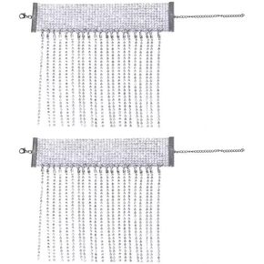 2Pcs Rhinestone Ankle Bracelets Sparkly Tassel Foot Chain Glitter High Heel Decorative Pendant Chain Sexy Jewelry Accessories for Women Nightclub Party