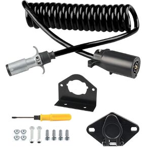 Waterwich 7 Wire to Wire 6 Trailer Plug Kit مع مستقبلات الإناث و 7 دبوس إلى 6 دبوس محول مقطورة الكابل وقوس التثبيت ، كابل مرن مقاوم للماء 8 قدم (أسود)