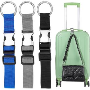 3PCS Add a Bag Luggage Straps Jacket Gripper, Heavy Duty Luggage Straps Baggage Suitcase Buckle Adjustable Suitcase Belt Travel Belt Luggage Accessories for Extra Bags(Black, Gray, Blue)