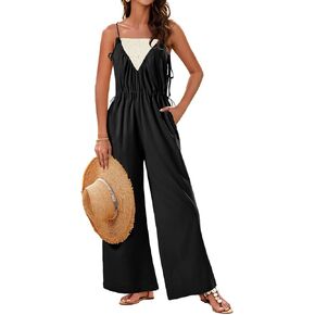Berylove Women's Long Pants Romper Summer Tie Beansuit 2025 مع جيوب