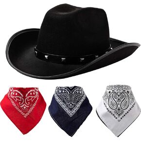 Spooktacular Creations Western Cowboy Hat, Felt Hat, Cowboy Cowgirl Accessory Set with 3 Pcs Bandanas for Halloween Party