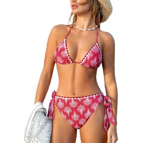 CUPSHE Women's Bikini Sets Triangle Halter Neck Top Two Pieces Bathing Suit Adjustable Self Tied Straps Low Rise Side Bow