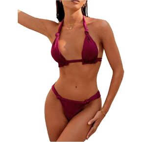 SOLY HUX Bathing Suit for Women Halter Triangle Knot Bikini Set Two Piece Swimsuit