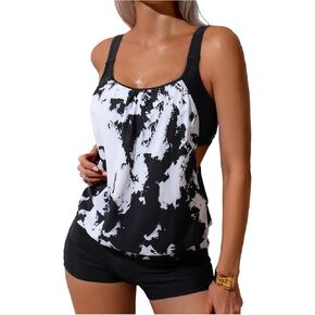 SOLY HUX Women's Tankini Swimsuits Tie Dye Swim Tops and Shorts Two Piece Bathing Suit
