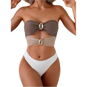Sweatyrocks Women's Cut Out Colorblock 2 قطعة من ملابس السباحة