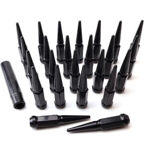 24PCS 14x2 Black Cone/Conical Bulge Seat Wheel Spike Lug Nuts with 1 Socket Key Compatible with Expedition 2000-2018, F-150 1999-2014, Lobo 09-14, Mark LT 05-08, Navigator 2000-2014