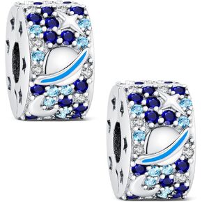Keq Clip Spacer Charm for Bracelet 925 Silver Pave Zirconia Clip Clip Lock Stopper Bead Spacer for Pandora Moment Bracelets European Openable Beads 2pcs