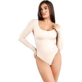 Popilush Long Sleeve Shapewear Bodysuit- Thong Bodysuit Tank Top Body Shaper Tummy Control Body Suit