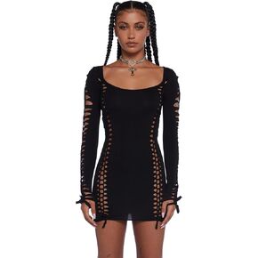 Dolls Kill Alternative Spells Cut-Out Dress by Current Mood – Stretch Cotton Mini Dress with Slashed Details