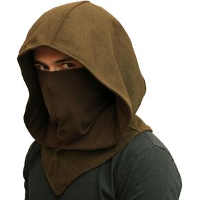 Assassin Hood and Mask Wool Ninja Balaclava Adaptable Hoodie Casual Ren Faire Cosplay LARP Costume Cowl