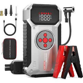 Car Jump Starter with Air Compressor, 4000A Jump Starter (All Gas/9L Diesel), 12V Car Battery Jump Box with 150 PSI Tire Inflator, 3 Modes Flashlight, Jumper Cables, Storage Case