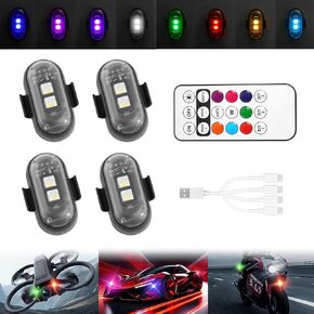 4PCS Wireless LED Strobe Lights with Remote Control,8 Colors Waterproof USB Rechargeable High-Brightness Anti-Collision Warning Lights for Car,Truck,Motorcycle,Bike,Aircraft & Stroller (4 Pcs)