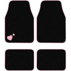 August Auto Universal Fit Pink Heart Shape Cute Design Carpet Car Floor Mats Fit for Sedan, SUVs, Truck, Vans Set of 4 (Pink)
