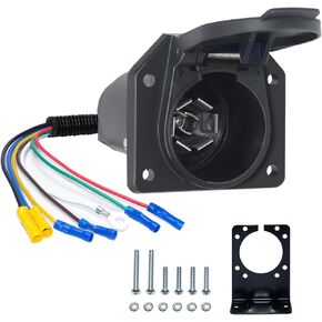 7 Pin RV Trailer Light Connector Socket 7 Wire Electrical Trailer Adapter Quick Converter with Mounting Bracket, for Recreational Vehicle, Truck, Trailer, Camper