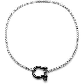 18K Gold Plated Buckle Necklace with Heavy Screw Anchor Shackle Wheat Chain Two Tone Carabiner 17.7 Inch Stainless Steel Foxtail Chain