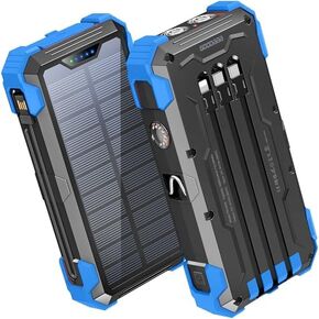 GOODaaa Power Bank Solar Charger 42800mAh Built in 4 Cables and Thermometer 15W Fast Charging Power Bank Five Outputs Three Inputs Solar Charger Power Bank, SOS/Strobe/Strong Flashlights, Carabiner