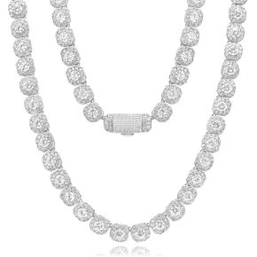 12mm Tennis Chain for Men Women Necklace White Gold Plated Clustered Iced Out Cuban Link Choker, 5A+ CZ Diamond Hip Hop Jewelry Birthday Christmas Wedding Gift (with Box & Pouch)