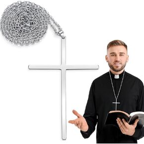 Kigeli 6 PCS 3.5 '' Pectoral Pectoral Cross مع 32 '' سلسلة وسبائك مسيحية مسيحية الصليب هدايا مجوهرات قلادة للرجال
