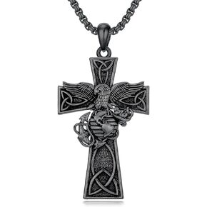 Marines Cross Necklace for Men 925 Sterling Silver Marines Pendant Celtic Birthday Jewelry for Husband Father