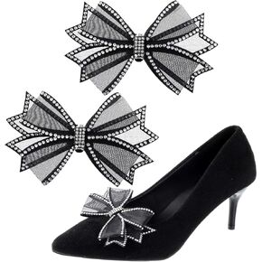 Shoe Clips for Women Dress Shoes 2 Pieces Mesh Bow Rhinestone High Heel Shoe Clips Removable Shoe Clips Rhinestone Shoe Clips Buckle Detachable Bow Heels Clothing Accessories for Wedding Party Prom
