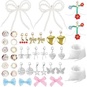 40pcs Shoes Charms Shoe Pins for Sneakers Socks Shoelace Charms Pearl Bow Shoe accessories Decorations Clips Shoe Jewelry for Sneakers Shoe Charms