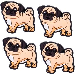 Pug Puppy Dog Shoe Charms;Beige Pug Charms for Clog Shoes Decoration Cute Puppy Pet Shoes Charm for Kids Adults Dog Lover, PVC Shoe Charm Accessories Decoration Gifts 4 Pcs