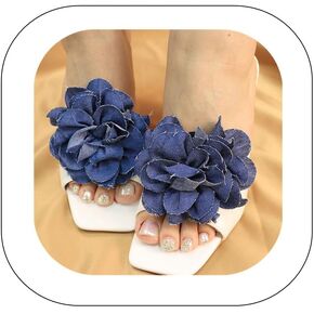 Elegant Denim Flower Shoes Clips Removable Artificial Floral Sandals Buckles DIY Decoration Charms for High Heel Bags Wedding Party Prom Accessories for Women