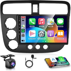 2G 64G Android 13 CAR Stereo Radio for Honda Civic 2001-2005 Wireless CarPlay, Rimoody 9 Inch Touchscreen Android Auto Mirror Link GPS WiFi Bluetooth FM/RDS EQ SWC Backup Camera