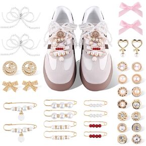 34PCS Shoe Charms for Sneakers - DIY Shoe Lace Charms Contain Bows/Clips/Pins/Jewelry, DIY Girls Shoe Decoration Charms and Shoe Jewelry for Sneakers