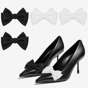 Satin Bow Shoe Clips Dots Solid Color Shoe Clips Removable Shoe Clips Elegant Wedding Party Shoe Buckle Bag Clothing Hair Accessories for Women White Black