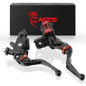 MZS Motorcycle Levers Set, 7/8 Brake Master Cylinder Clutch Cable Lever, Universal Short Adjustable CNC Black Compatible with Motorbike Ebike Street Sport Dirt Pit Mini Bike Scooter ATV
