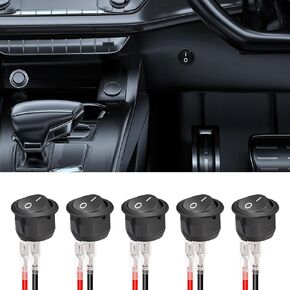 5PCS 12V Round Rocker Switch, Toggle Switch, AC 6A/250V 10A/125V SPST 2Pin ON Off Switch, Car Accessories 12Volt ON Off Mini Switch for Car Boat Automotive RV with Wires KCD1-5-101-ON-OFF-CX